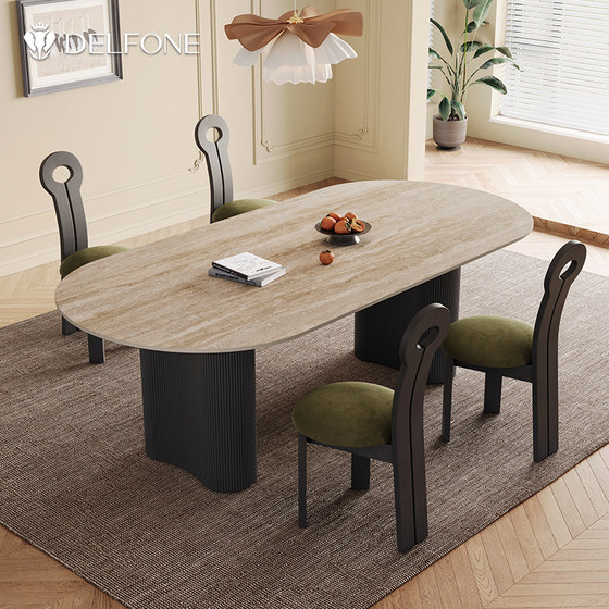 Delifengdong stone slate dining table oval French retro designer mid-century style solid wood dining table and chair combination 
Delifengdong stone slate dining table oval French retro designer mid-century style solid wood dining table and chair combination