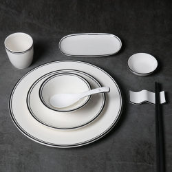 Hotel tableware set ceramic restaurant hotel bowls, dishes, tableware, banquet plates four-piece set black edge tableware Hotel tableware set ceramic restaurant hotel bowls, dishes, tableware, banquet plates four-piece set black edge tableware