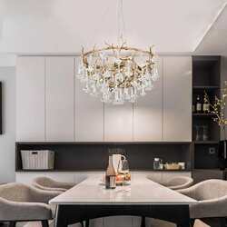 New Chinese-style restaurant lamps light luxury atmosphere villa dining table art rose all copper branch crystal chandelier New Chinese-style restaurant lamps light luxury atmosphere villa dining table art rose all copper branch crystal chandelier