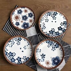 Vintage Deep Plate Ceramic Tableware, Ceramic 8inch-Piece Set, Butterfly Flower Series Dinner Plates, Household Dish Plates, Rattan Weaving Vintage Deep Plate Ceramic Tableware, Ceramic 8inch-Piece Set, Butterfly Flower Series Dinner Plates, Household Dish Plates, Rattan Weaving