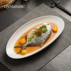 Qnmusunc Japanese-Style Ceramic Fish Plate, Large Steamed Fish Plate for Home Use, High-End Hotel Tableware, Commercial Use Qnmusunc Japanese-Style Ceramic Fish Plate, Large Steamed Fish Plate for Home Use, High-End Hotel Tableware, Commercial Use