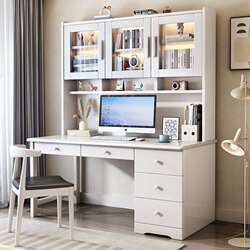 Solid wood desk computer desk bookshelf bookcase integrated combination children's study table and chair bedroom student writing desk home Solid wood desk computer desk bookshelf bookcase integrated combination children's study table and chair bedroom student writing desk home