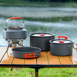 Xinjiang outdoor pot camping cookware boiling water teapot frying pan portable outdoor stove camping tableware pot set Xinjiang outdoor pot camping cookware boiling water teapot frying pan portable outdoor stove camping tableware pot set