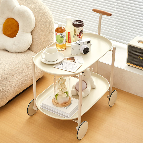 Cream style storage cart, storage rack, movable internet celebrity appearance snack cart, home living room dining cart Cream style storage cart, storage rack, movable internet celebrity appearance snack cart, home living room dining cart