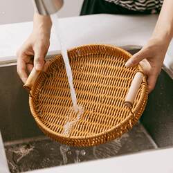 Picnic blue creative fruit snack tray imitation rattan tray outdoor fruit basket woven basket tray household bread basket Picnic blue creative fruit snack tray imitation rattan tray outdoor fruit basket woven basket tray household bread basket
