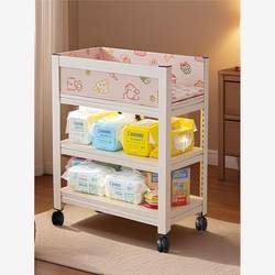 Baby Bed Diaper Table Steel Storage Rack Three-layer Movable Multi-functional Nursing Table Bedroom Storage Rack with Fence Baby Bed Diaper Table Steel Storage Rack Three-layer Movable Multi-functional Nursing Table Bedroom Storage Rack with Fence