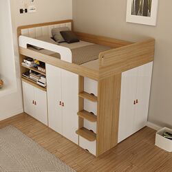 Small apartment half-height bed and under-bed cabinet with guardrail children's bed 1.2 meters taller box wardrobe bed sliding desk integrated Small apartment half-height bed and under-bed cabinet with guardrail children's bed 1.2 meters taller box wardrobe bed sliding desk integrated