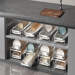 Kitchen stainless steel pull-out dishes storage rack bowls and plates cabinet drawers built-in bowls and chopsticks drain basket storage rack Kitchen stainless steel pull-out dishes storage rack bowls and plates cabinet drawers built-in bowls and chopsticks drain basket storage rack