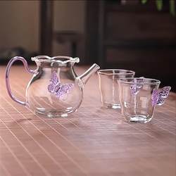 High Borosilicate Pink Butterfly Flower Teapot Set Chinese-Style Household Kung Fu Tea Set Glass Single-Person Drinking Set High Borosilicate Pink Butterfly Flower Teapot Set Chinese-Style Household Kung Fu Tea Set Glass Single-Person Drinking Set