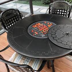 Outdoor barbecue table and chairs electric oven carbon grill courtyard combination terrace garden European iron home outdoor cast aluminum Outdoor barbecue table and chairs electric oven carbon grill courtyard combination terrace garden European iron home outdoor cast aluminum