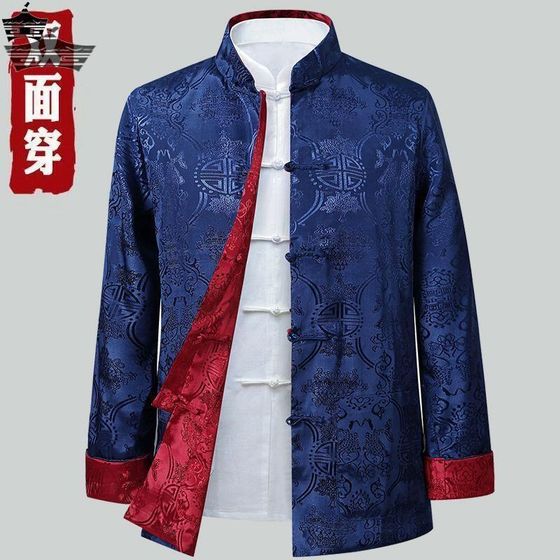 Spring and autumn jacket, men's jacket, dad, Chinese style, old and elderly double -sided grandfather retro dressing dresses Spring and autumn jacket, men's jacket, dad, Chinese style, old and elderly double -sided grandfather retro dressing dresses