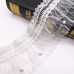 White mesh transparent lace pearl flowers tassel curtain decoration embellishment accessories curtain hem White mesh transparent lace pearl flowers tassel curtain decoration embellishment accessories curtain hem