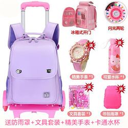 Elementary school student trolley schoolbag female grade 2-6 waterproof children's pu leather backpack 6-wheel stair climbing trolley schoolbag Elementary school student trolley schoolbag female grade 2-6 waterproof children's pu leather backpack 6-wheel stair climbing trolley schoolbag