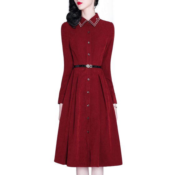 Temperament dress 2024 spring and autumn new thin doll collar A -line long single -breasted red bottom skirt
Temperament dress 2024 spring and autumn new thin doll collar A -line long single -breasted red bottom skirt