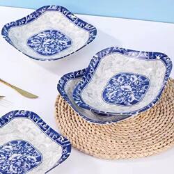 8.5inch Blue and White Porcelain Household Ceramic Ruyi Square Plate, Dish Plate, Stir-Fry Plate, Cold Dish Plate, Salad Plate 8.5inch Blue and White Porcelain Household Ceramic Ruyi Square Plate, Dish Plate, Stir-Fry Plate, Cold Dish Plate, Salad Plate