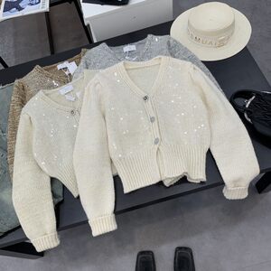 French V-neck knitted cardigan in winter new sequin design slimming short sweater jacket L#6 
French V-neck knitted cardigan in winter new sequin design slimming short sweater jacket L#6
