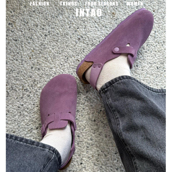 Cowhide version ~ Pink and purple two-wear beautiful Birkenstock shoes for women 2025 autumn new thick-soled retro half-block shoes Cowhide version ~ Pink and purple two-wear beautiful Birkenstock shoes for women 2025 autumn new thick-soled retro half-block shoes