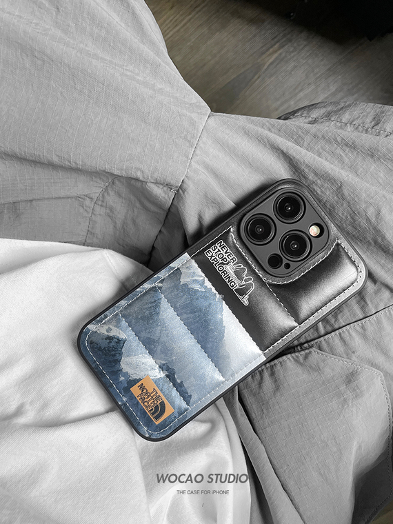 Never Stop Exploring The North Face Puffy Puffer Down Jacket 15, 14, 13, 12, 11 iPhone Case
