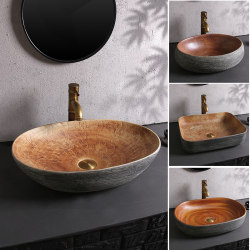 American Retro Washbasin Home Bathroom Ceramic Washbasin Southeast Asian Style Art Hot and Cold Water Table Water Basin American Retro Washbasin Home Bathroom Ceramic Washbasin Southeast Asian Style Art Hot and Cold Water Table Water Basin