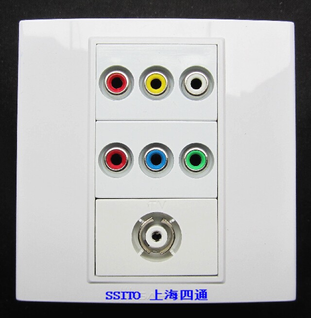 Аудио разъем 多媒体影音面板插座 音视频色差tv电视背景墙插 电脑电视连投影插 Shanghai four/way