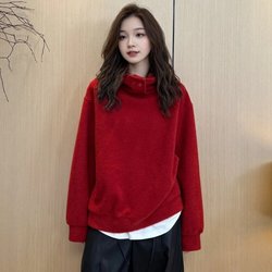 Red hooded stand collar women's Sweatshirt 2025 Fall and winter New arrival Plus size fat girls Loose Long sleeves Easiest for match Casual Tops Red hooded stand collar women's Sweatshirt 2025 Fall and winter New arrival Plus size fat girls Loose Long sleeves Easiest for match Casual Tops