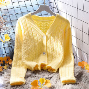 Women's sweater coat jacket Female 2022 spring clothes new Korean version of knitted cardigan pure color short versatile top Women's sweater coat jacket Female 2022 spring clothes new Korean version of knitted cardigan pure color short versatile top