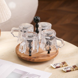Retro Glass Set for Home Hospitality Afternoon Tea Tea Cup Drink Cup Antique Style Heat-Resistant Drinking Cup with Wooden Stand Retro Glass Set for Home Hospitality Afternoon Tea Tea Cup Drink Cup Antique Style Heat-Resistant Drinking Cup with Wooden Stand