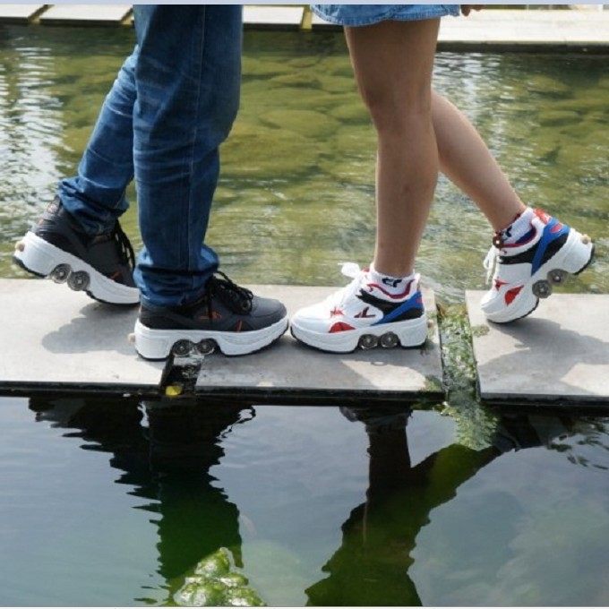 Good corner Deformation Roller Skates Unisex Four Wheel Shoes