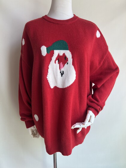 100% pure wool women Santa Claus jacquard round neck pullover sweater loose thickened warm sweater red 100% pure wool women Santa Claus jacquard round neck pullover sweater loose thickened warm sweater red
