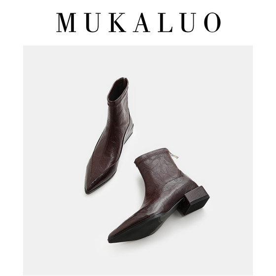 Pointed toe super soft sheepskin thick heel short boots for women 2025 autumn and winter new rear zipper leather mid-heel thin boots fashion boots Pointed toe super soft sheepskin thick heel short boots for women 2025 autumn and winter new rear zipper leather mid-heel thin boots fashion boots