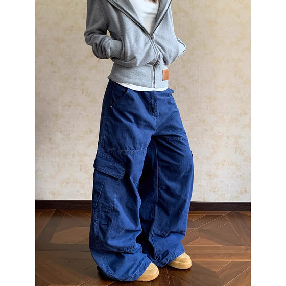 Large size American retro blue large pocket work jeans men and women loose straight wide-leg casual floor-moving pants
Large size American retro blue large pocket work jeans men and women loose straight wide-leg casual floor-moving pants