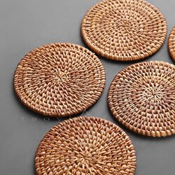 Liuhetang Chinese retro autumn rattan coaster, saucer, purple sand pot, iron pot, handmade solid wood insulated coaster Liuhetang Chinese retro autumn rattan coaster, saucer, purple sand pot, iron pot, handmade solid wood insulated coaster
