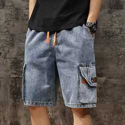 Stylish jeans multi-pocket shorts are stain-resistant and wear-resistant Stylish jeans multi-pocket shorts are stain-resistant and wear-resistant