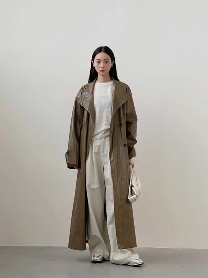 moment2024 autumn Korean version of chic high-end pu leather long windbreaker women's fashionable stand-up collar leather coat jacket moment2024 autumn Korean version of chic high-end pu leather long windbreaker women's fashionable stand-up collar leather coat jacket