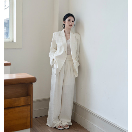 SerioLudere is very lazy, loose and versatile suit jacket, high waist casual wide-leg pants, apricot suit for women SerioLudere is very lazy, loose and versatile suit jacket, high waist casual wide-leg pants, apricot suit for women