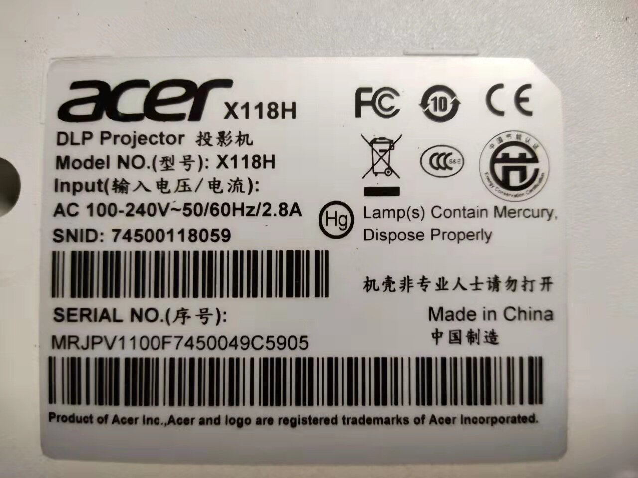 ACER ACER 프로젝터 X118H AS307 X1200 X1223 마더보드 전원 공급 장치에 적합 컬러 휠 렌즈-