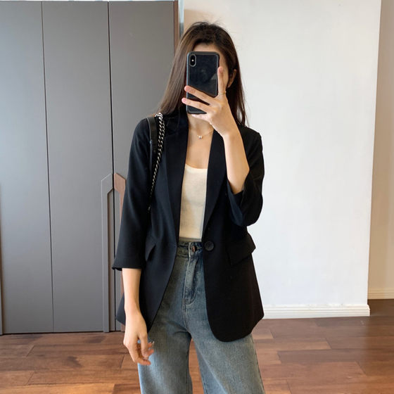 4000+poles on the cabinet, one button quality, commuting temperament, acetic acid thin style, 3/4 sleeve small suit jacket, women's summer 4000+poles on the cabinet, one button quality, commuting temperament, acetic acid thin style, 3/4 sleeve small suit jacket, women's summer