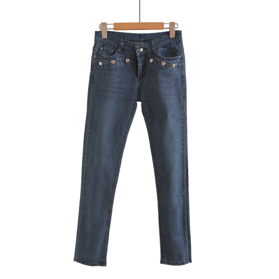 Long legs on the screen, retro gold buttons, decorative slim elastic denim feet pants, pencil pants for women
Long legs on the screen, retro gold buttons, decorative slim elastic denim feet pants, pencil pants for women
