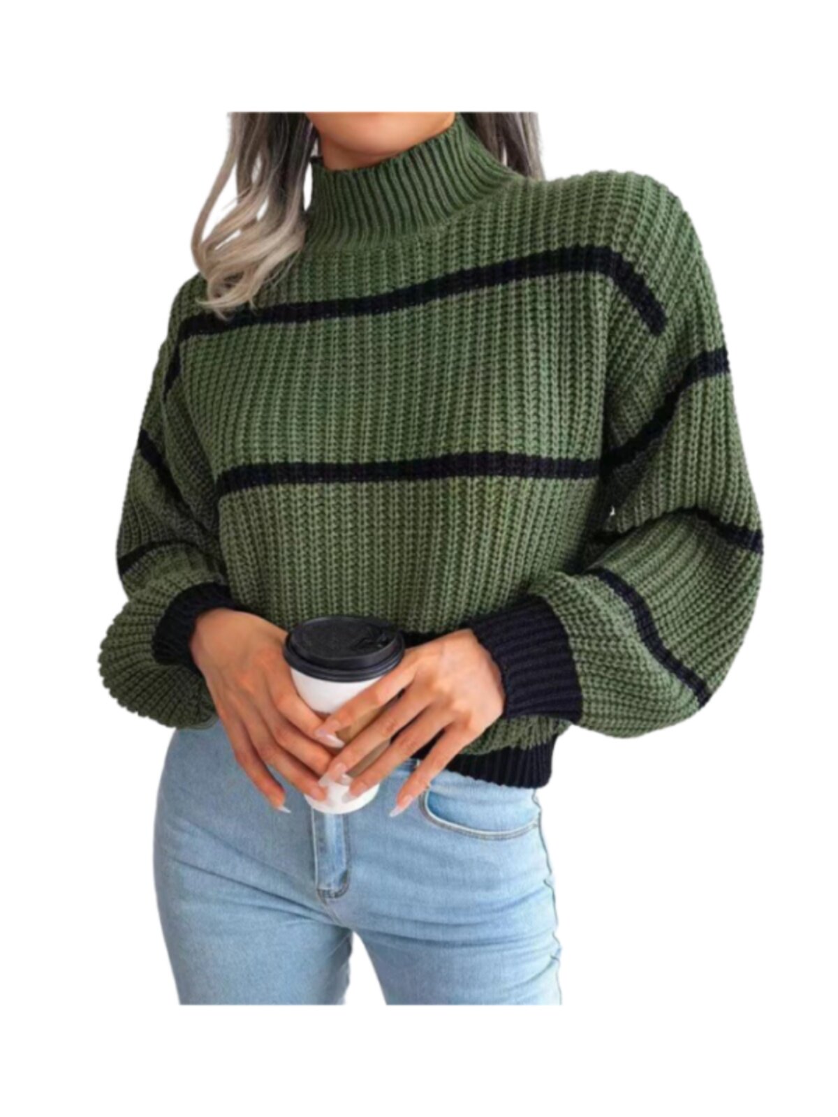 Suéter de punto de manga larga a rayas para mujer Invierno 2024