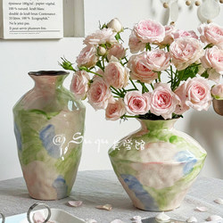 Jingdezhen Oil Painting Retro Vase Ice Crack New Chinese Style Silent Wind Small Fresh Ceramic Flower Soft Decoration for Living Room Jingdezhen Oil Painting Retro Vase Ice Crack New Chinese Style Silent Wind Small Fresh Ceramic Flower Soft Decoration for Living Room