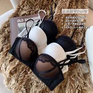 Sexy lace underwear women's bra black pure half cup small breasts thin top and thick top support gathered with steel band suit 
Sexy lace underwear women's bra black pure half cup small breasts thin top and thick top support gathered with steel band suit