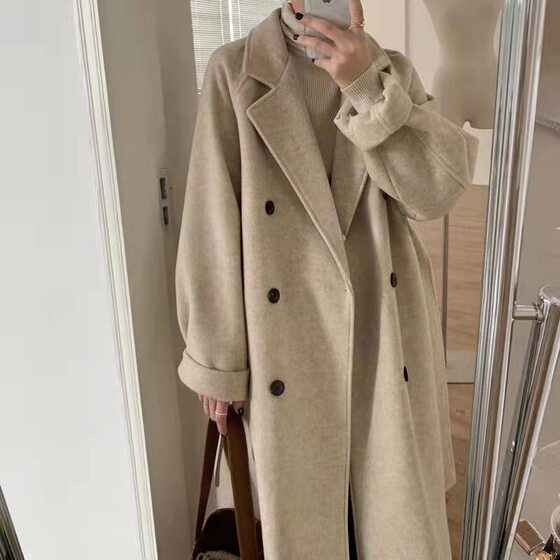 Women's mid-length 2025 autumn and winter new Hepburn style small person loose thickened woolen jacket Women's mid-length 2025 autumn and winter new Hepburn style small person loose thickened woolen jacket