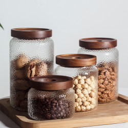 Hammered Glass Sealed Jar, Food-Grade Tea and Coffee Bean Storage Jar, Nut and Grain Storage Jar, Kitchen Storage Bottle Hammered Glass Sealed Jar, Food-Grade Tea and Coffee Bean Storage Jar, Nut and Grain Storage Jar, Kitchen Storage Bottle