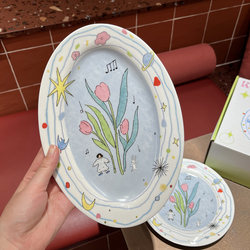 Spring Symphony Original Design Tulip ins Ceramic Plate Household Breakfast Plate Dessert Plate Dinner Plate Gift Spring Symphony Original Design Tulip ins Ceramic Plate Household Breakfast Plate Dessert Plate Dinner Plate Gift