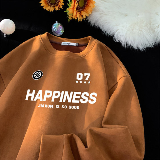 Passionate Jazz American retro suede round neck sweatshirt men's spring and autumn vintage design top Passionate Jazz American retro suede round neck sweatshirt men's spring and autumn vintage design top