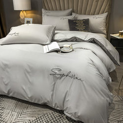 European-Style High-End Four-Piece Set for Spring and Summer, Pure Cotton 100% Cotton Bed Sheet, Fitted Sheet, Duvet Cover, Light Luxury, High-End Feel Bedding 4 European-Style High-End Four-Piece Set for Spring and Summer, Pure Cotton 100% Cotton Bed Sheet, Fitted Sheet, Duvet Cover, Light Luxury, High-End Feel Bedding 4