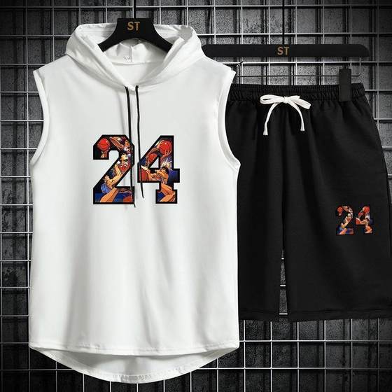 Summer men's hooded vest T-shirt sports set sleeveless camisole basketball loose fashion fitness outerwear vest 12 Summer men's hooded vest T-shirt sports set sleeveless camisole basketball loose fashion fitness outerwear vest 12