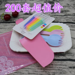 Cake cutlery set plastic knife and fork 4-in-1 plate Cake cutlery set plastic knife and fork 4-in-1 plate