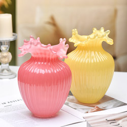 Flange Crystal European-Style Creative Wave Glass Vase Cream Style Living Room Tabletop Decoration Artificial Flower Hydroponic Vase Flange Crystal European-Style Creative Wave Glass Vase Cream Style Living Room Tabletop Decoration Artificial Flower Hydroponic Vase