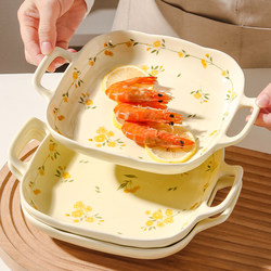 Ceramic Plates, Dish Plates for Home Use, 2025 New Model, Double-Handle Square Plate, Deep Plate, High-Value Dinner Plate, Underglaze Color Tableware Ceramic Plates, Dish Plates for Home Use, 2025 New Model, Double-Handle Square Plate, Deep Plate, High-Value Dinner Plate, Underglaze Color Tableware